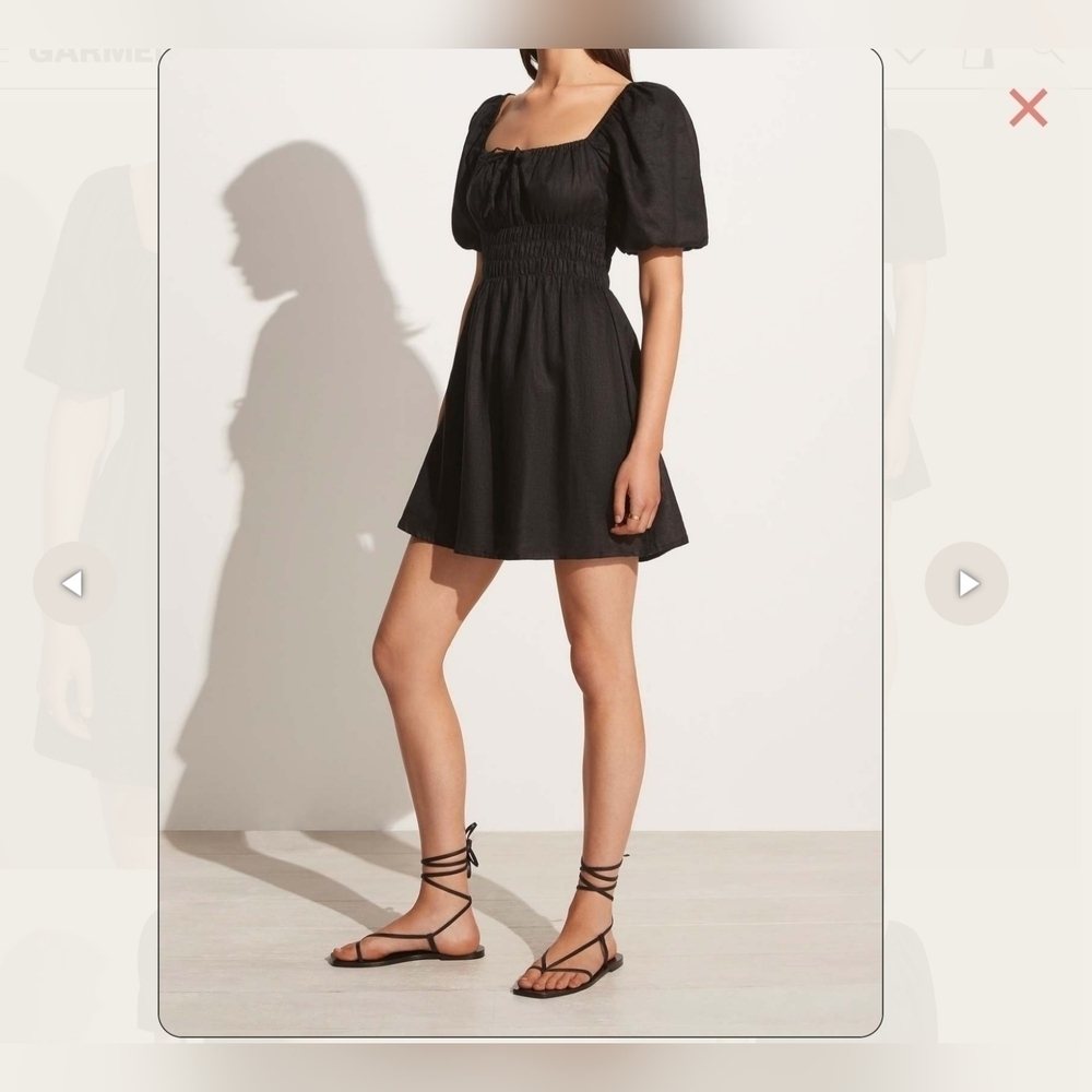 Revolve x Faithfull The Brand Peasant Milkmaid Puff Sleeve Black Mini Dress 14